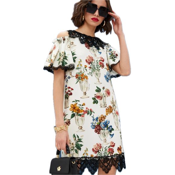 NWT Dolce & Gabbana White Mini Dress Vase Floral IT 40 - Picture 4 of 10